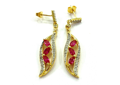 Gold Plated CZ Studded Gemstone Long Dangle Earring